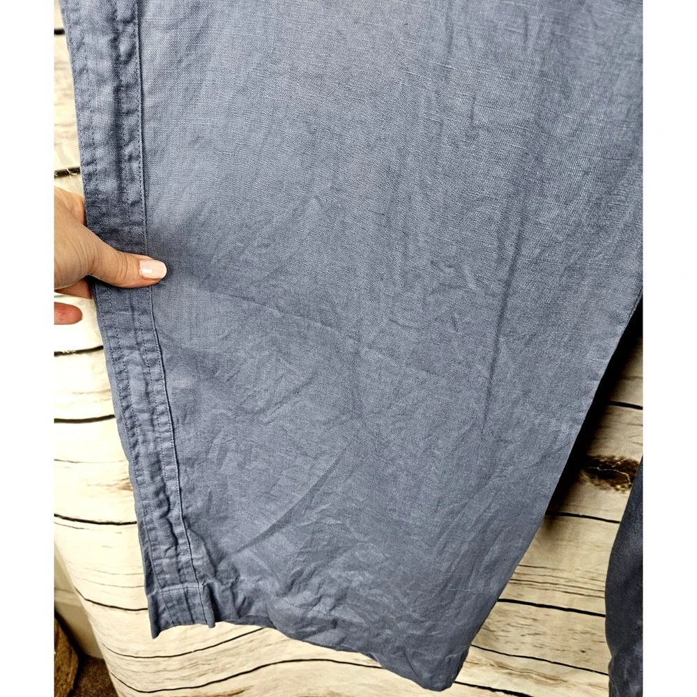 Quince 100% European Linen Pants XL Blue Wide Leg Pull On High Rise Coastal